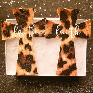 Leopard Print Faith Cross Earrings